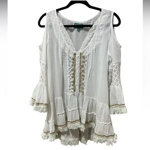 Antica Sartoria by Giacomo Cinque Tunic Top Boho Swim Cover up Cotton SZ L EUC